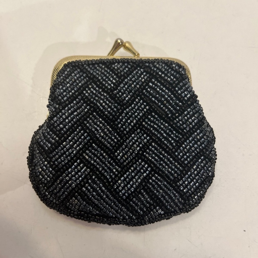 1950’s Black Beaded Coin Purse with Black Silk Lining